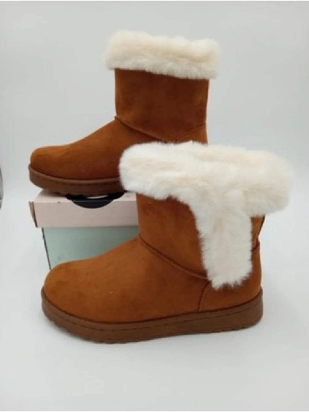 SO Chestnut Suede-Look Faux Fur Cuff Ankle Boots